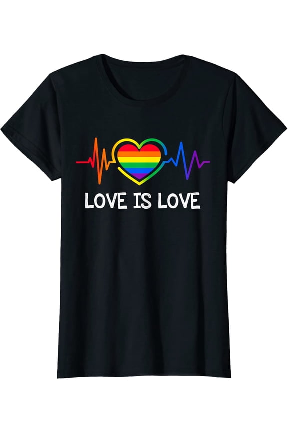 Women Top LGBT Pride Heartbeat Lesbians Love Sexy Rainbow Casual T-Shirt