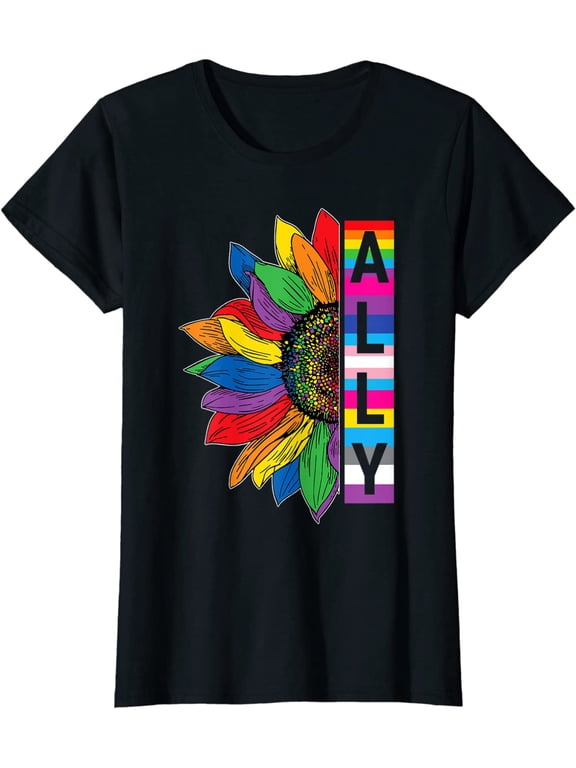 Women Top LGBTQ Ally Shirt for Pride Sunflower Casual T-Shirt