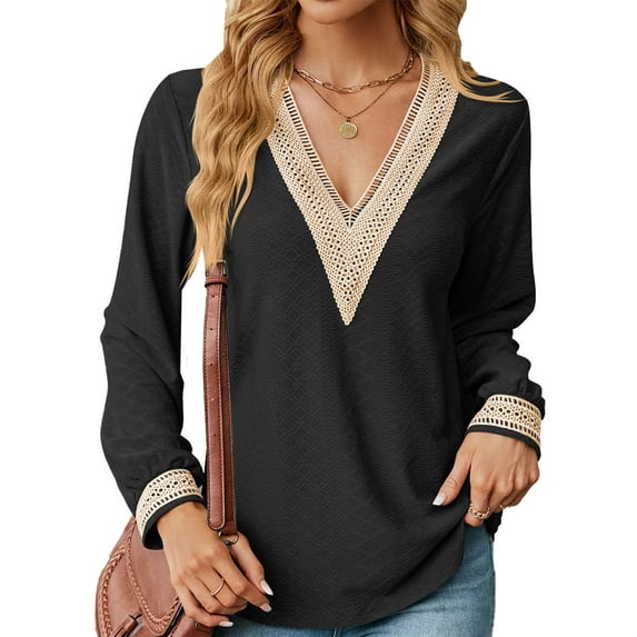 Women Top Lady Long Sleeve Women Suit Lace Neck Elegant Crochet Neckline Hollow Out Casual Autumn Top Daily Top For Woman Cogild