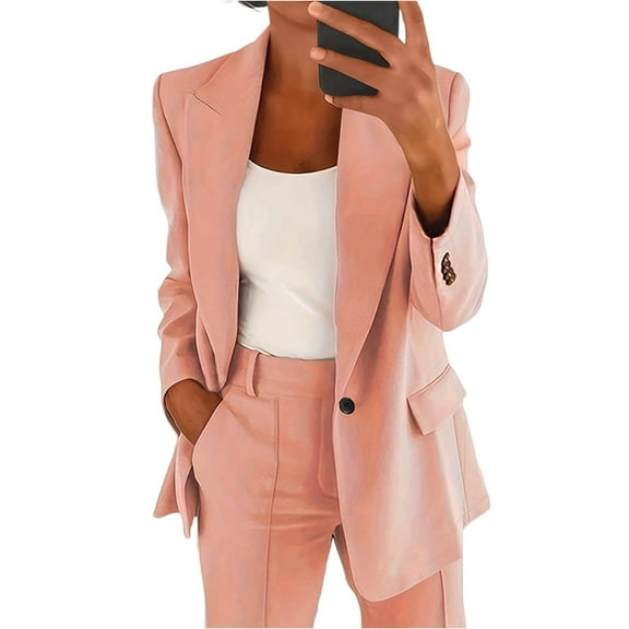 Women Top Long Sleeve Casual Jacket Ladies Wear Blouse Top for Fall and Winter , Elegant Lapel Slim Fit Blazer for Office and Formal,Pink,XL