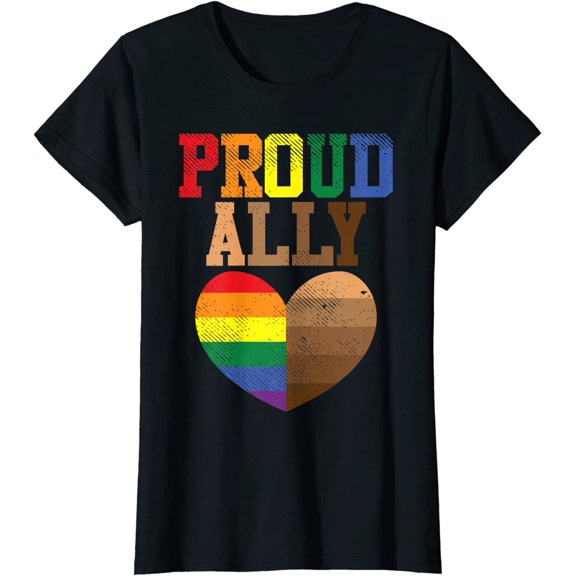 Women Top Proud Ally Rainbow Black Pride Heart Love Equality LGBT Gift T-Shirt