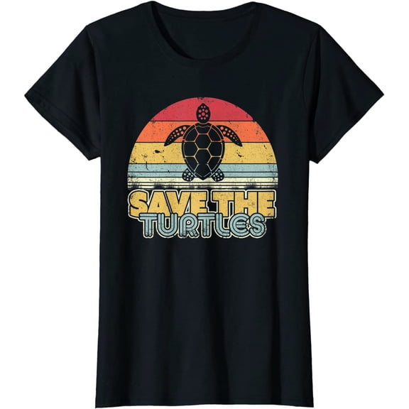 Women Top Save The Turtles Shirt Retro Style Turtle Short Sleeve T-Shirt