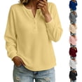 thumbnail image 1 of Women Top Sevevn Henley Notched Neck Loose Fit Waffle Knit Fabric Drop Shoulder Long Sleeve Ribbed Cuffs Pullover For Daily Office Casual Wear, 1 of 9