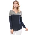 thumbnail image 1 of Women Top Split V-neck Color Block T-Shirt Blouse Tops Blue XL (US 18), 1 of 2