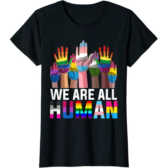 Women Top We are all Human LGBT Flag Pride Month Transgender Flag Casual T-Shirt