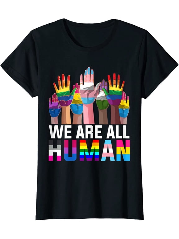 Women Top We are all Human LGBT Flag Pride Month Transgender Flag Casual T-Shirt