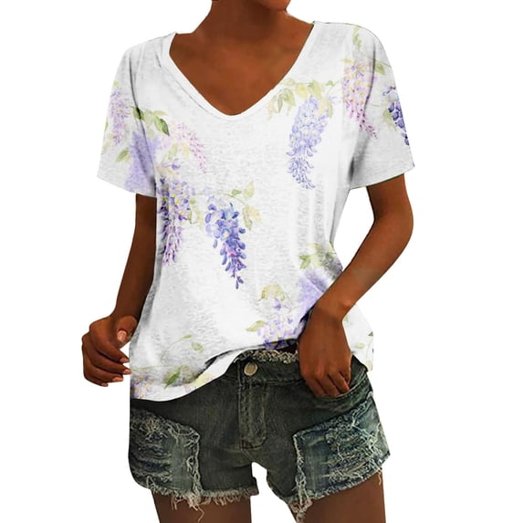 Women Tops, 2024 Womens Summer Tunics Tops Short Sleeve Casual T-Shirts V Neck Loose Comfy Tee Lightweight Cute Blouse