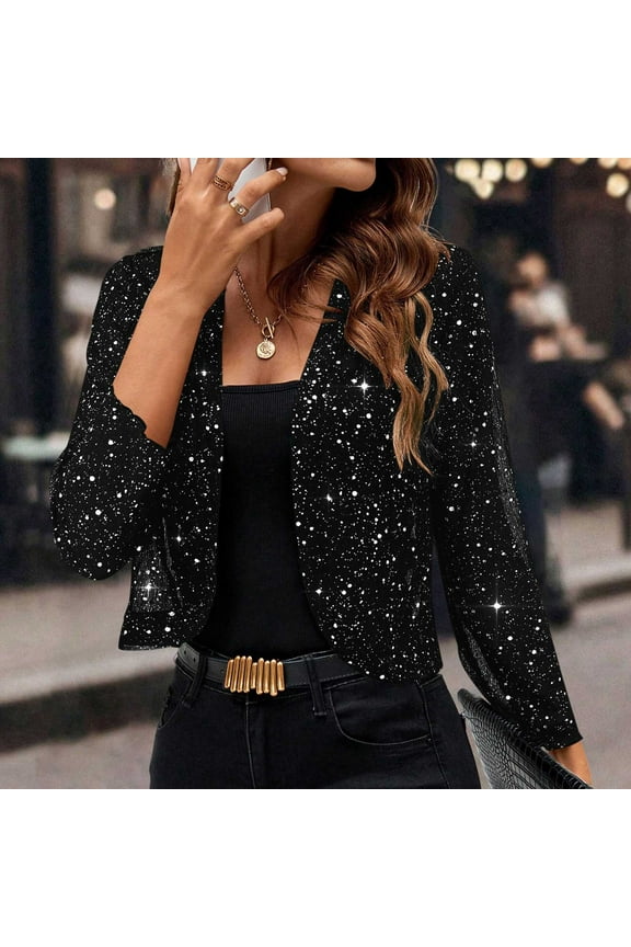 Women Tops Under $5 ! Yrmaups Women Sequin Shrug Long Sleeve Open Front Party Sparkly Cropped Cardigan Lightweight Glitter Shiny Casual Elegant Festival Party Jackets