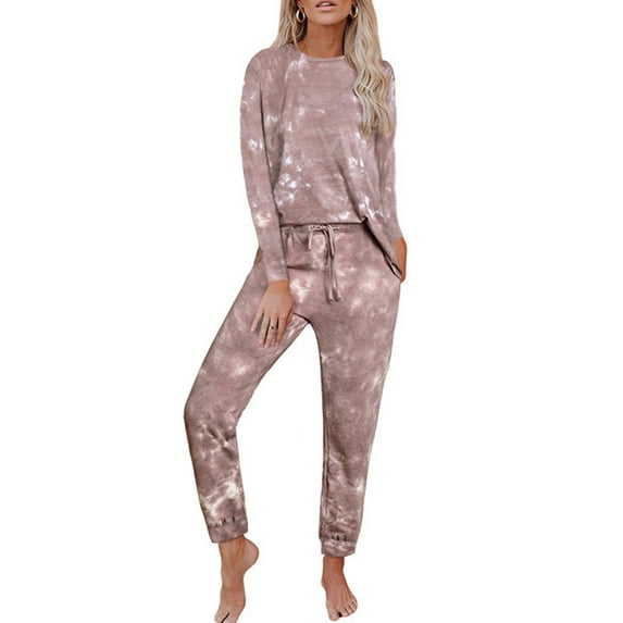 Women Tops And Pants Casual Loose Sleepwear Baggy Home Clothes Tie Dye Lounge Set Drawstring Sleeping Loungewear Nightwear Gray S