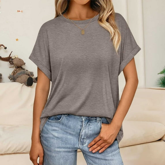 Women Tops Casual Basic T Shirts Loose Fit Crewneck Short Sleeve Summer Solid Color Tee Shirt Top Long Sleeve Plain Shirts for Women Women's Summer Shirts Womens Shirts Casual Medium Shirt Women
