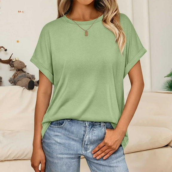Women Tops Casual Basic T Shirts Loose Fit Crewneck Short Sleeve Summer Solid Color Tee Shirt Top Long Sleeve Plain Shirts for Women Women's Summer Shirts Womens Shirts Casual Medium Shirt Women