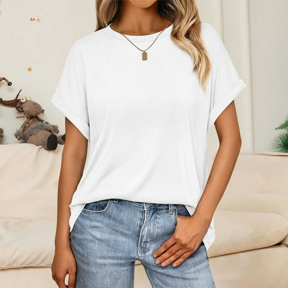 Women Tops Casual Basic T Shirts Loose Fit Crewneck Short Sleeve Summer Solid Color Tee Shirt Top Shirt Pack for Women Athletic Tops for Women Short Sleeve Women's Tee Shirts Shirt for Women Fashion