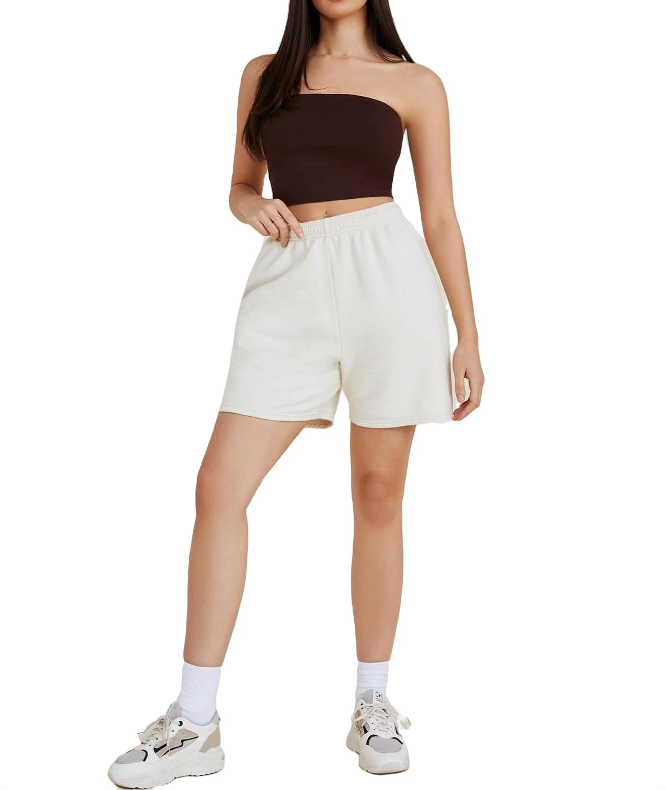 Women Tops Casual Plain Strapless Chocolate Brown L - Walmart.com
