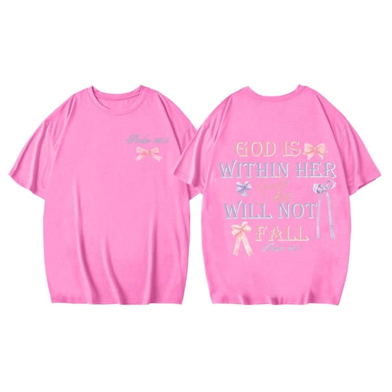 Women Tops Casual Printed Round Neck Short Sleeved Loose Dressy Clothes Hot Pink XL