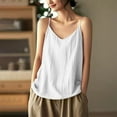 thumbnail image 1 of Women Tops under $5! Cagogo Cotton Linen Camisole Tank Top for Womens Spaghetti Strap V Neck Blouses Loose Casual Sleeveless Dress Shirts Blouses Going Out Camis, 1 of 5
