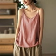 thumbnail image 1 of Women Tops under $5! Cagogo Cotton Linen Camisole Tank Top for Womens Spaghetti Strap V Neck Blouses Loose Casual Sleeveless Dress Shirts Blouses Going Out Camis, 1 of 5