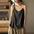 thumbnail image 1 of Women Tops under $5! Cagogo Cotton Linen Camisole Tank Top for Womens Spaghetti Strap V Neck Blouses Loose Casual Sleeveless Dress Shirts Blouses Going Out Camis, 1 of 5