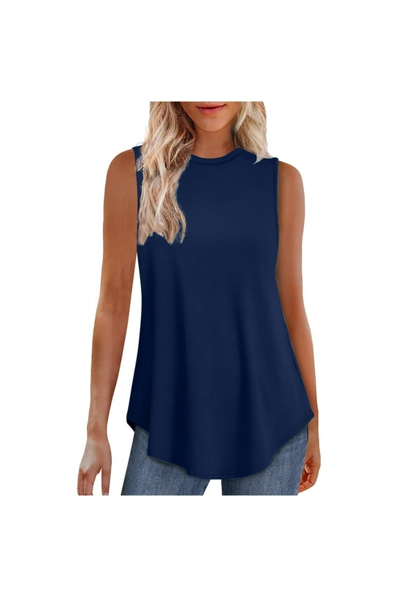 Women Tops under $5! Cagogo Flowy Tank Tops for Women Loose Fit Sleeveless High Neck Top Summer Trendy Clothes Dressy Casual Going Out Tunic Tops to Wear with Leggings