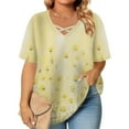 thumbnail image 1 of Women Tops under $5! Cagogo Ladies Plus Size Tops Summer Trendy Criss Cross Oversized T-shirts Short Sleeve Dressy Loose V Neck Black White Tunic Tops Outfits, 1 of 6