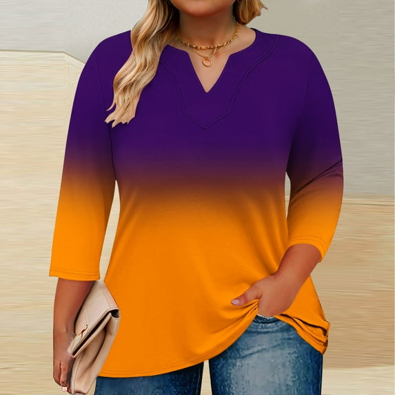 Women Tops under $5! Cagogo Plus Size Tops for Women Summer Trendy V Neck Gradient Color T Shirts Short Sleeve Dressy Casual Tunic Tops Hide Belly Tees Loose Fit Tshirts