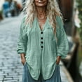 thumbnail image 1 of Women Tops under $5! Cagogo Women's Linen Shirts Button Down Long Sleeve Dressy Casual Blouse Summer Trendy V Neck Collared Cotton Gauze Loose Fit Tunics Outfits, 1 of 6