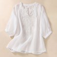 thumbnail image 1 of Women Tops under $5! Cagogo Women's Summer 3/4 Sleeve Cotton Linen Tops Vintage Mexican Embroidered Shirts Casual V Neck Boho Blouse Oversized Fashion Tredny Outfits Clothes, 1 of 8