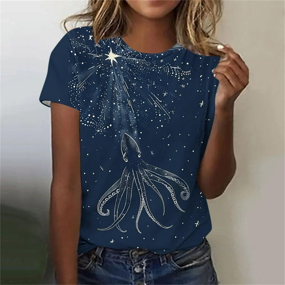 Women Tops under $5! Cagogo Women's T Shirts Short Sleeve Vintage Tees Dolphin Graphic Loose Summer Tops Casual Crewneck Vacation Beach Trendy Comfy Summer Outfits