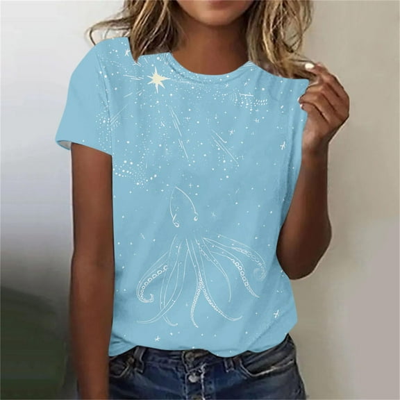 Women Tops under $5! Cagogo Women's T Shirts Short Sleeve Vintage Tees Dolphin Graphic Loose Summer Tops Casual Crewneck Vacation Beach Trendy Comfy Summer Outfits