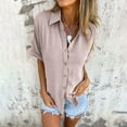 thumbnail image 1 of Women Tops under $5! Cagogo Womens Cotton Linen Button Down Shirt Summer Casual Short Sleeve Solid Color T Shirts Loose Collared Work Tops Blouses Blusas Casuales de Mujer Bonitas, 1 of 7