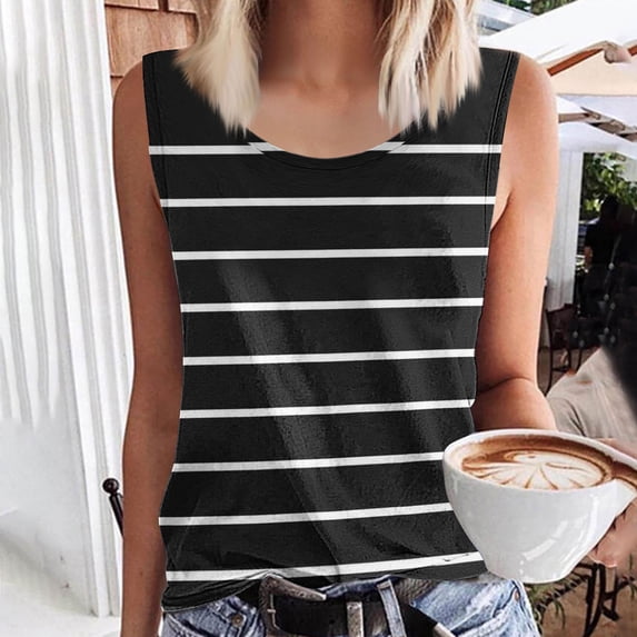 Women Tops under $5! Cagogo Womens Crew Neck Tank Tops Summer Sleeveless Floral Print Graphic Basic Tee Top Casual Loose Cute Cami Shirts Blouses Workout Yoga Clothes