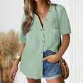 thumbnail image 1 of Women Tops under $5! Cagogo Womens Linen Button Down Shirts Short Sleeve Cotton Button-up T-Shirts Collared V Neck Summer Casual Blouses Gauze Tops Blusas Casuales de Mujer Bonitas, 1 of 9
