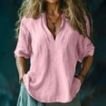thumbnail image 1 of Women Tops under $5! Cagogo Womens Linen Shirts 3/4 Sleeve V Neck Solid T Shirts Summer Boho Trendy Loose Fit Dressy Casual Tops Gauze Blouses Beach Vacation Outfits Clothes, 1 of 5