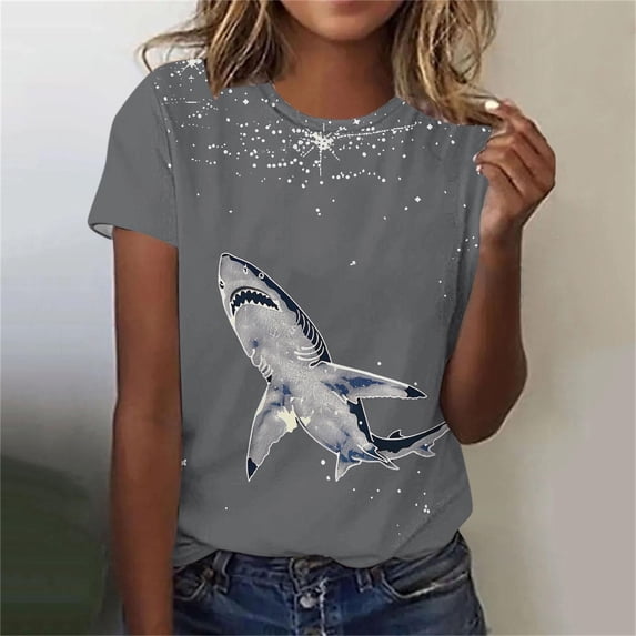 Women Tops under $5! Cagogo Womens Short Sleeve Graphic Tee Tops Dolphin Pattern Shirts Fashion Round Neck Dressy Tee Blouses Summer Casual Going Out Tops Blusas Casuales de Mujer Bonitas