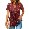 thumbnail image 1 of Women Tops under $5! Cagogo Womens Short Sleeve Tops Summer Henley V-Neck Tshirts Casual Pleated Blouse Dressy Loose Floral Tunic Tops Button Up Basic Tee Pullover Tredny Outfits Clothes, 1 of 9