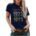 thumbnail image 1 of Women Tops Clearance-Sale Short Sleeve Printing Digital Pattern T-Shirts Round Neck Classic Fitted Tee Fashion Trendy Ladies Softy Holiday Going Out Tops Navy,L, 1 of 4