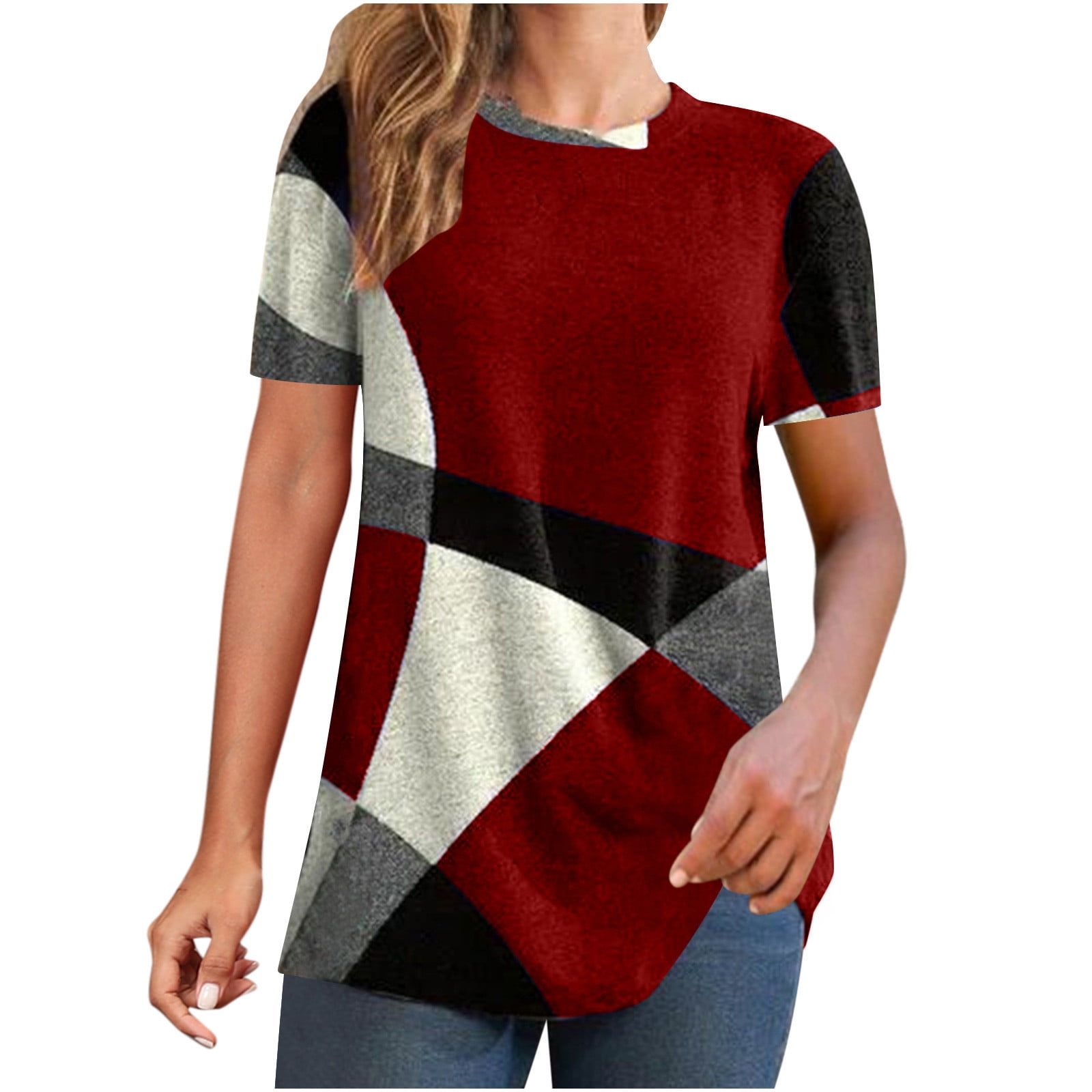 Women Tops ClearanceSale Short Sleeve Printing Geometry Pattern T