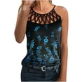 thumbnail image 1 of Women Tops Dressy Casual, Women's Summer Halter Spaghetti Strap Tank Tops Cami Shirts Floral Printed Hollow Out T-shirts Casual Loose, 1 of 5