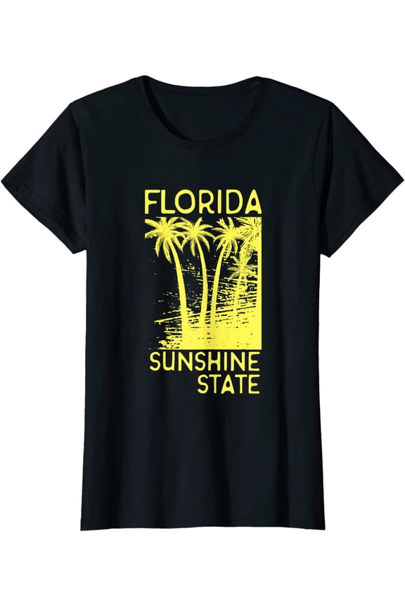 Women Tops Florida Sunshine State Vintage Palms Short Sleeve Casual T-Shirt