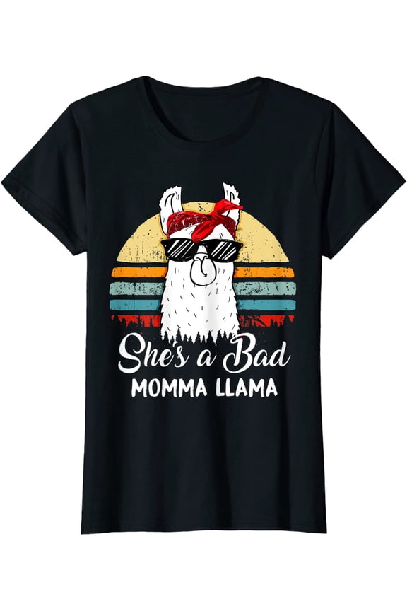 Women Tops Funny Shirt She's a Bad Momma Llama TShirt Mama Gift Fun T-Shirt