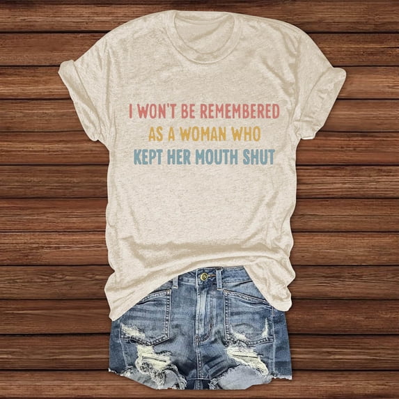 Women Tops Letter Print Crew Neck Fashion 2026 T Shirts Summer Basic Short Sleeve Tees