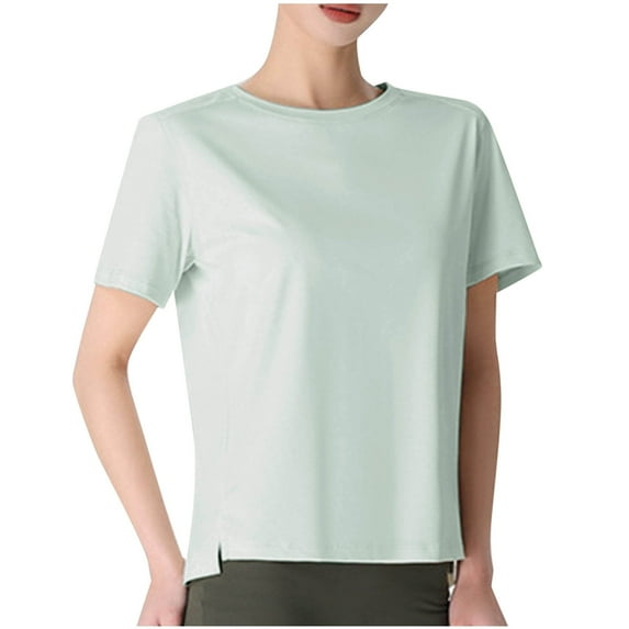 Women Tops Lightweight Short Sleeve Round Neck Shirts Solid Color Basic Tees Workout Running Gym T Shirts Loose Activewear