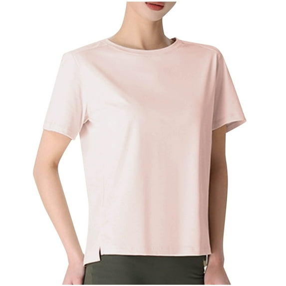 Women Tops Lightweight Short Sleeve Round Neck Shirts Solid Color Basic Tees Workout Running Gym T Shirts Loose Activewear