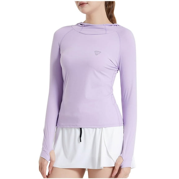Women Tops Lightweight Sun Protection Plus Size Long Sleeve Hooded Quick Dry Workout Sun Shirts Summer Fashion Women Outdoor Athletic Gym Hiking Tops Purple 4XL
