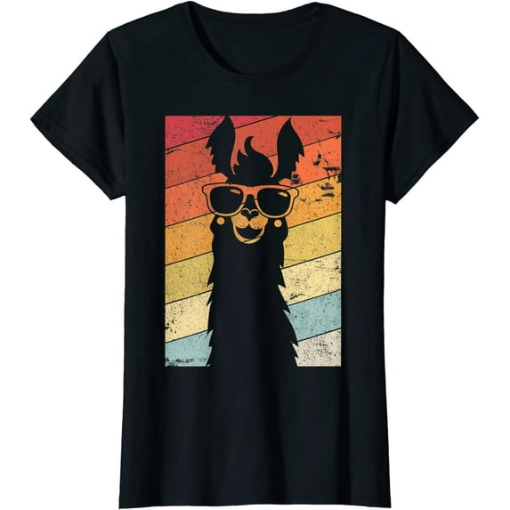 Women Tops Llama Shirt Retro Style Alpaca Short Sleeve T-Shirt