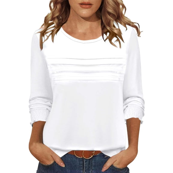 Women Tops Long Sleeve Blouses Dressy Casual Crewneck Pleated Tunic Shirts Loose Fashion Clothes