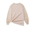 thumbnail image 1 of Women Tops Long Sleeve Women Blouses Hollow-Out Lace Tops Crew Neck Solid Coloe Shirts for Women Apricot, Size M to 2XL, 1 of 8