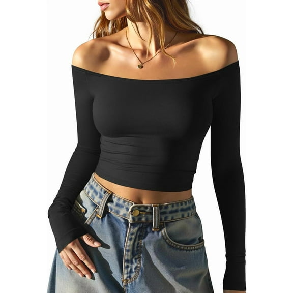 Women Tops Off The Shoulder Long Sleeve Tunics Casual Shirts