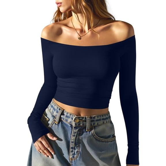 Women Tops Off The Shoulder Long Sleeve Tunics Casual Shirts