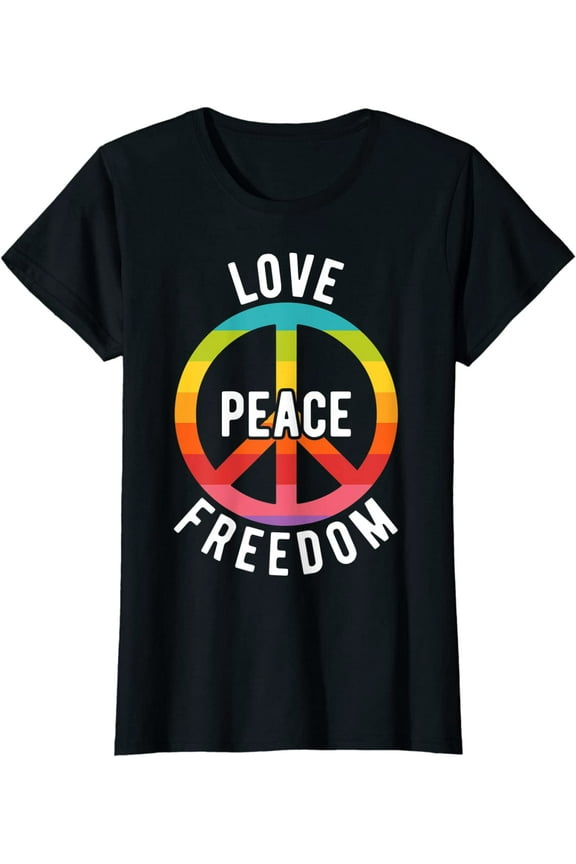 Women Tops Peace Love Hippie Costume Tie Die 60s 70s Yoga Outfit Gift T-Shirt