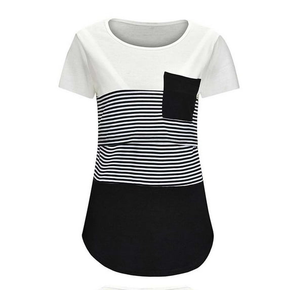 Women Tops Pregnancy Tops For Women Maternity Womens Nursing Stripe Round Neck Short Sleeve Round Neck Breastfeeding Blouse With Pocket